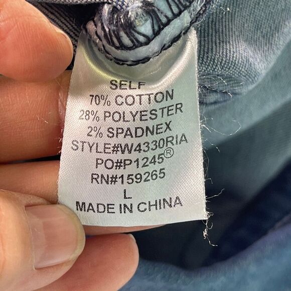 Wisteria Lane Blue Denim Button Front Short Sleeve Flare Leg Jumpsuit Large - Picture 11 of 14